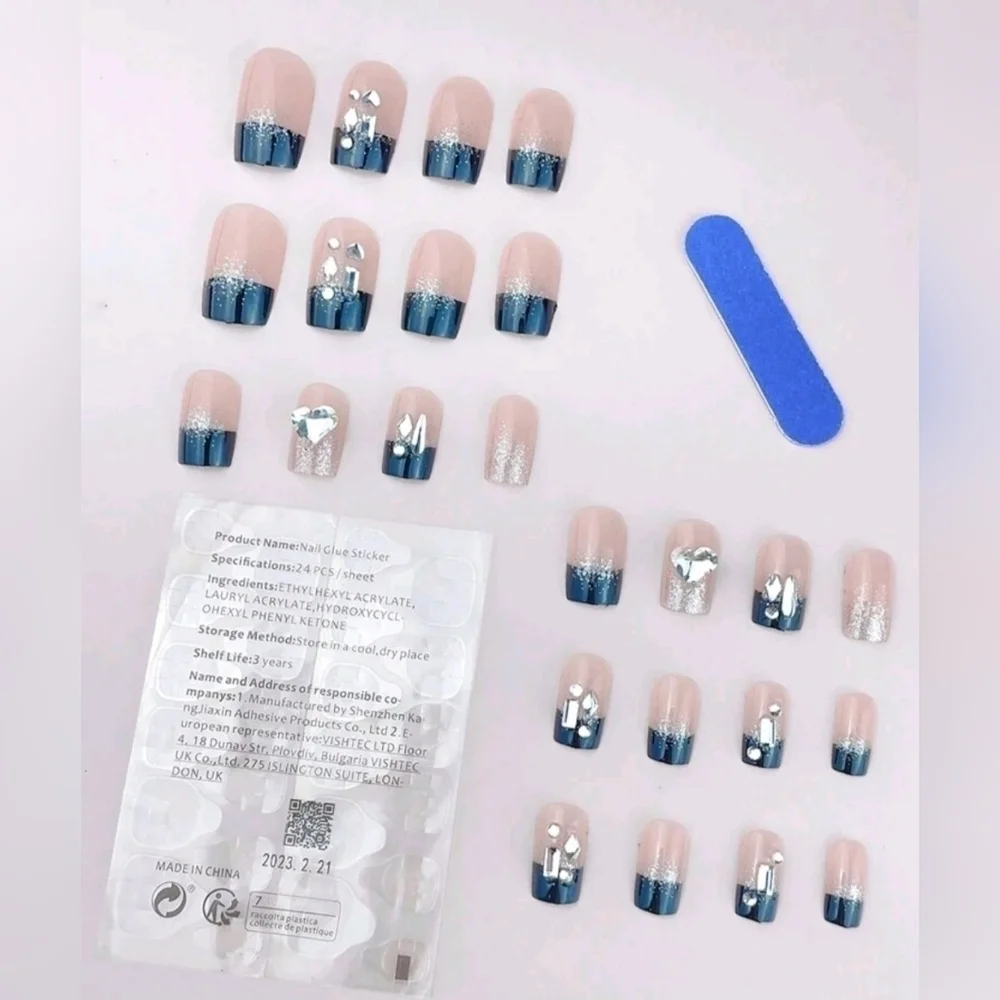 2/$16 3D Rhinestone Heart French Manicure Press On Nails